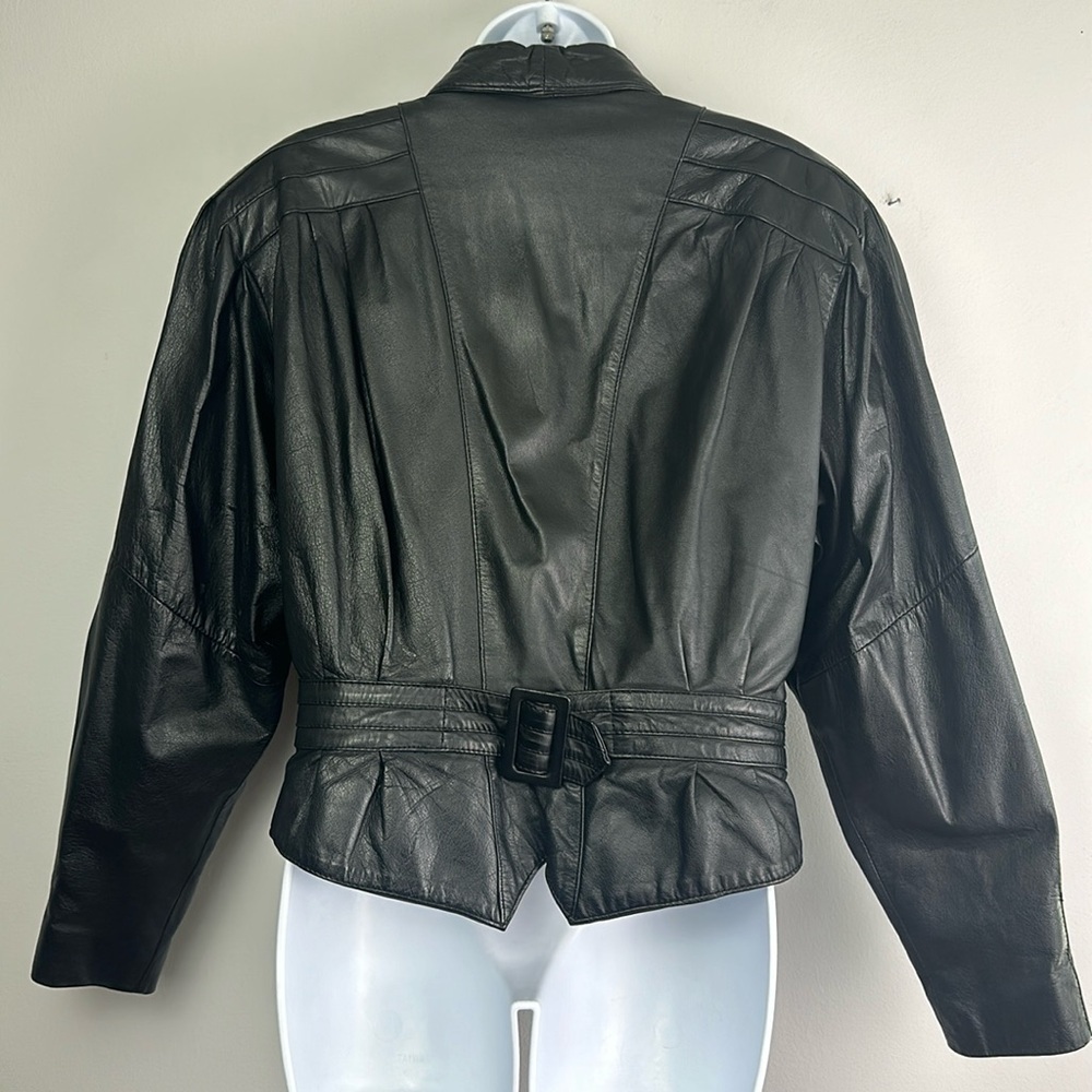 Womens Vintage 80’s Chia Soft Leather Moto Jacket Large Lined Black Coat Glamour - Picture 11 of 16